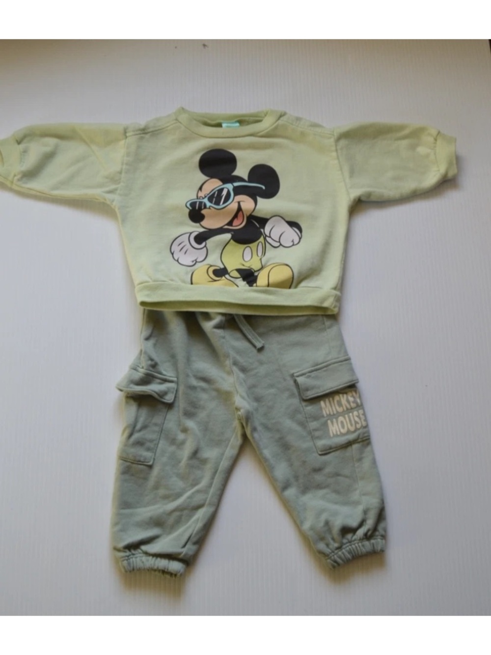 Lot of 2 Sz 12 M Pastel Green Disney Mickey Sweater Top and H&M Cargo Pants